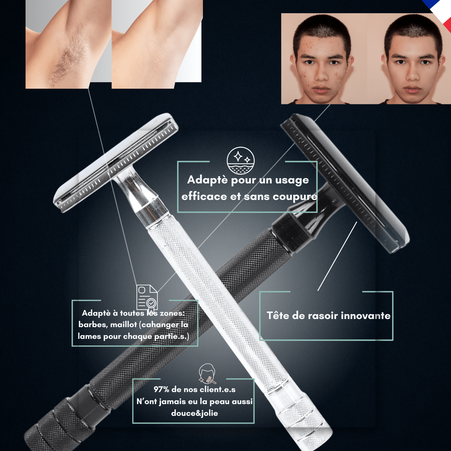 RASOIR DE SÛRETÉ BARBE NOIRE® pour homme – rasage de précision sans irritation | Barbenoire