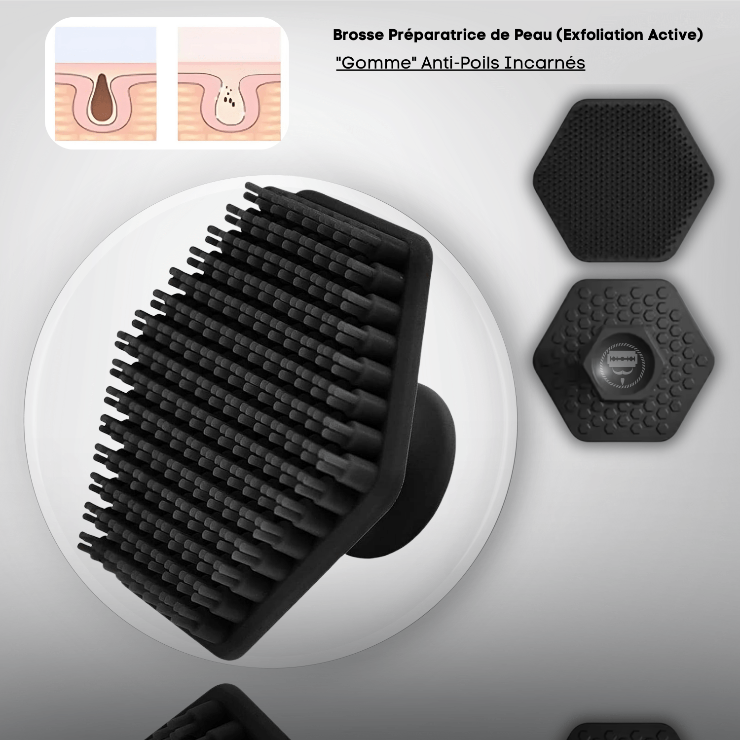BROSSE EXFOLIANTE PRÉ - RASAGE – POUR UNE PEAU LISSE & SANS BOUTONS pour homme – rasage de précision sans irritation | Barbenoire