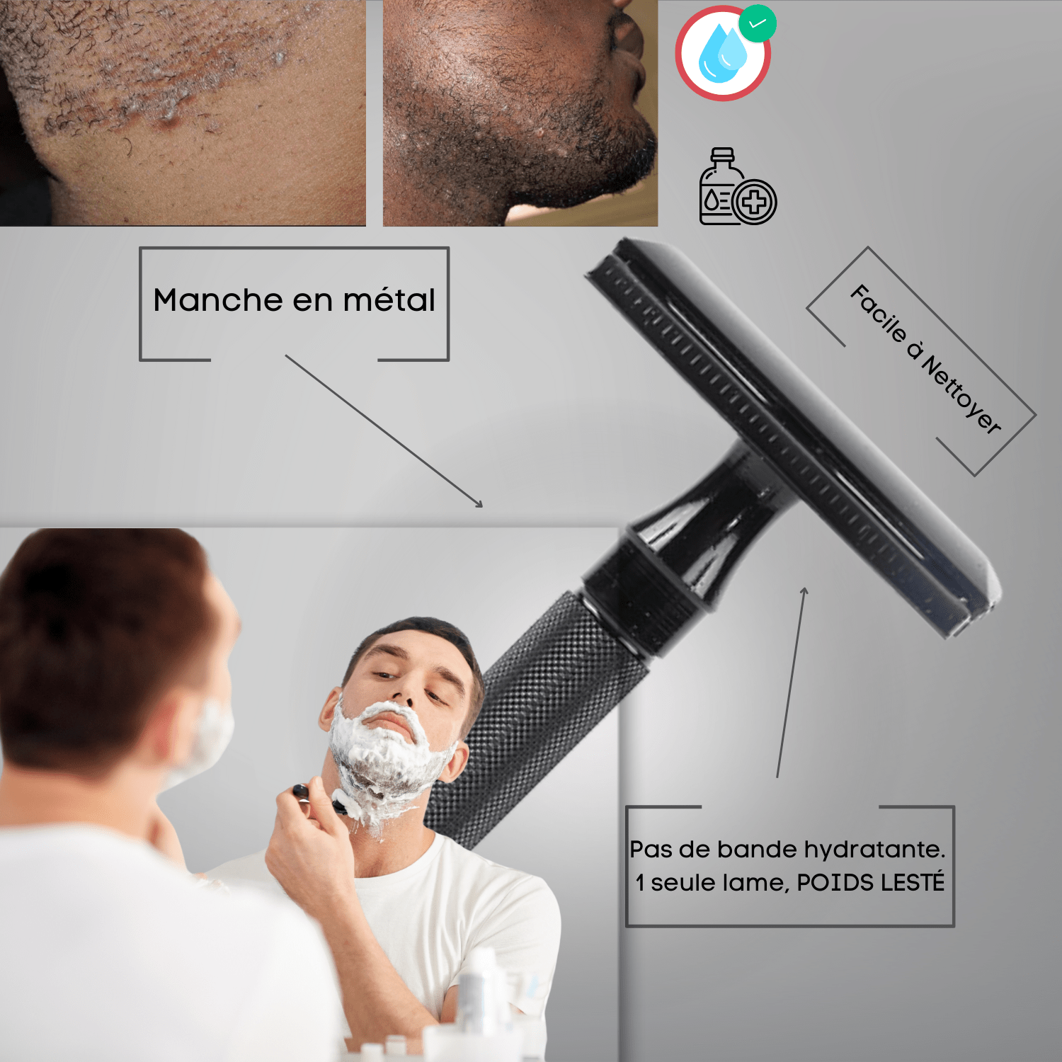 KIT DE RASAGE ANTI - IRRITATIONS COMPLET– ZÉRO FEU DU RASOIR & POILS INCARNÉS pour homme – rasage de précision sans irritation | Barbenoire